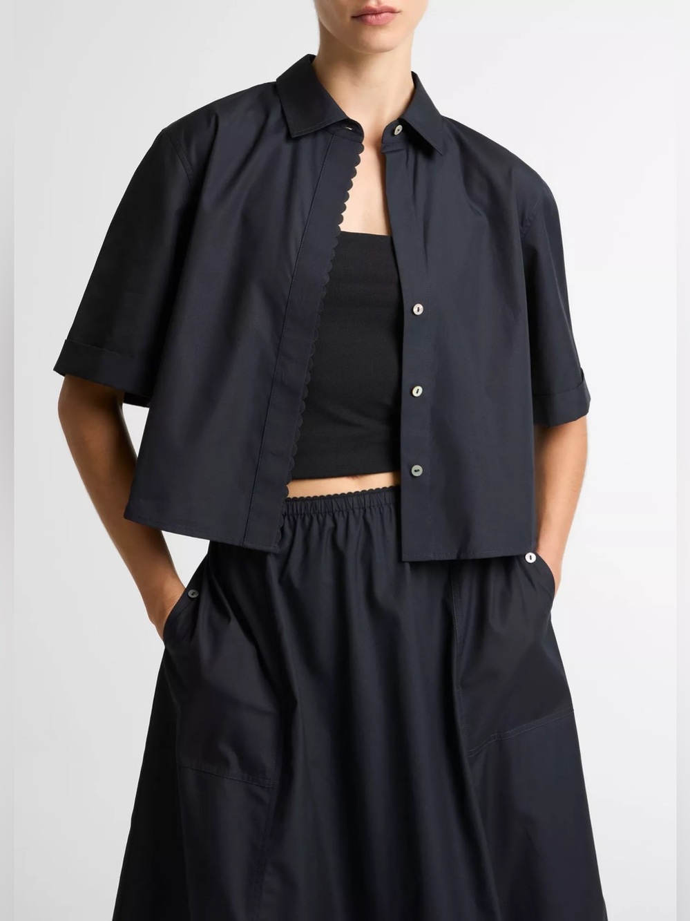 Vince Scallop-Detail Cotton Button-Front Shirt
